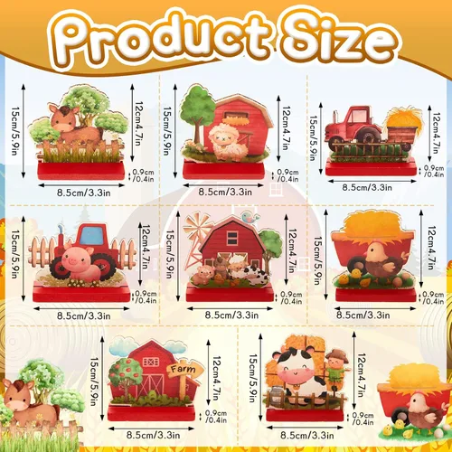 Miniatura 2 de 8 piezas de animales de granja, suministros para fiesta de cumpleaños, decoración temática de granja, decoración de baby shower, centro de mesa