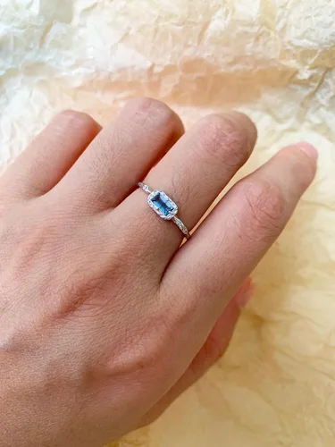 Miniatura 3 de Baguette - Anillo de boda para mujer, solitario, circonita cúbica, ópalo, rosa, zafiro, musgo, ágata, apilables, vintage, filigrana, delicados