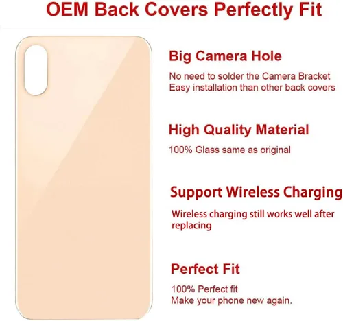 Miniatura 2 de Reemplazo de cristal trasero OEM para iPhone Xs de 5.8 pulgadas con kit de herramientas de reparación y adhesivo preinstalado (Oro)