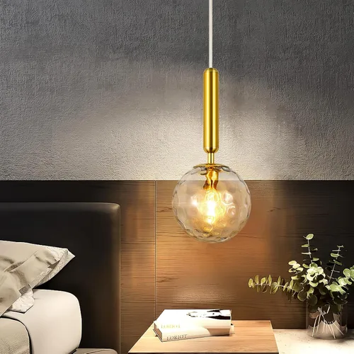 Miniatura 3 de Lámpara Colgante Moderna Dorada Luminaria Colgante para Isla de Cocina de Mediados de Siglo con Lámpara Colgante de Globo Vidrio Transparente Oro