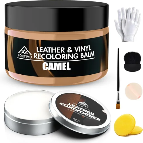 Miniatura 8 de FORTIVO Bálsamo de cuero con aceite de visón, kit de reparación de sofá, tinte para cuero y restaurador para muebles, color negro