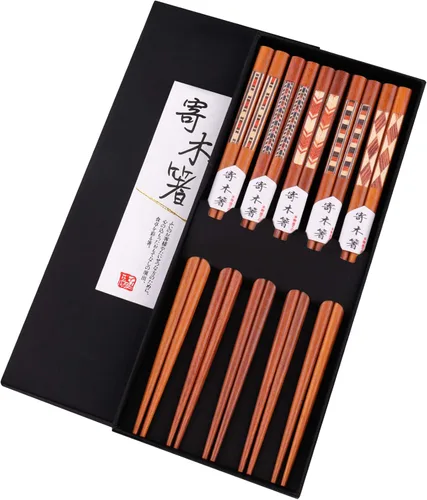 Miniatura 12 de GLAMFIELDS Palillos Reutilizables de Madera Natural Japonesa 5 Pares Estilo Clásico Ligeros Tallados a Mano Seguros Palillos 8.8 Pulgadas/22.5cm