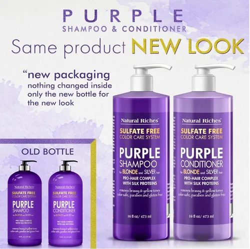 Miniatura 4 de Natural Riches Juego de champú y acondicionador morado para cabello rubio, plateado y gris, sin sulfatos, seguro para el color, elimina los tonos