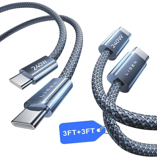Miniatura 8 de LISEN Cable USB C a USB C, cable C a C de 240 W de carga rápida [1.6 pies, paquete de 2] cargador tipo C de carga rápida USBC a USBC cable para Negro