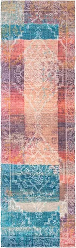 Miniatura 3 de SAFAVIEH Saffron Collection - Alfombra de pasillo de 2 pies 3 pulgadas x 8 pies, coral y aguamarina, hecha a mano de algodón desgastado bohemio