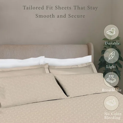 Miniatura 4 de Threadmill Juego de sábanas de algodón de 500 hilos, tamaño individual XL, color beige claro, juego de ropa de cama de 3 piezas con bolsillo Floria