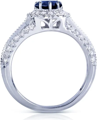 Miniatura 3 de Kobelli Anillo de compromiso de diamantes y zafiros vintage de 1 quilate (ctw) en oro blanco de 14 k