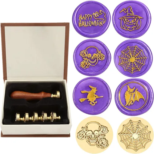 Miniatura 12 de Juego de sellos de cera Yoption, 6 sellos de cera de cobre + 1 kit de sellos de cera de madera vintage retro clásico, kit de sello de cera