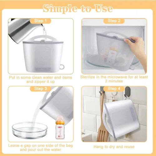 Miniatura 6 de Bolsa esterilizadora de vapor de silicona para microondas, bolsas reutilizables de 50.7 fl oz para biberones, extractor de leche, chupetes