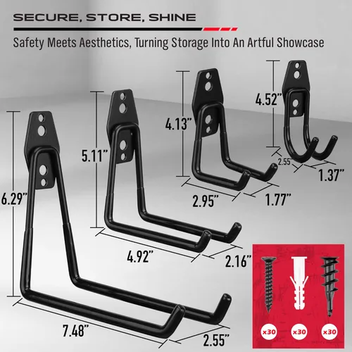 Miniatura 7 de Conjunto de surtido de gancho de pared para almacenamiento de herramientas de garaje: 15 piezas de gancho grande resistente organizador