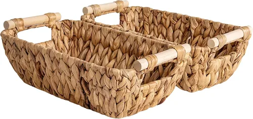 Miniatura 24 de StorageWorks Cestas de almacenamiento grandes tejidas a mano con asas de madera, cestas de mimbre de hierba marina para organizar, paquete de 2