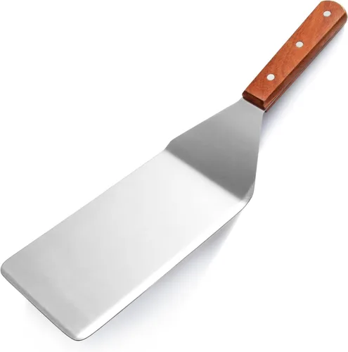 New Star Foodservice 36350 Volteador/Espátula para Parrilla Extra Grande con Mango de Madera con Borde de Corte y Hoja de 4 Pulgadas de Ancho, 16