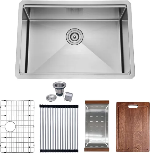 Miniatura 9 de ZEEK Fregadero de cocina con estación de trabajo de doble cuenco de montaje inferior 32 con accesorios, calibre 16, acero inoxidable 50/50 tazón