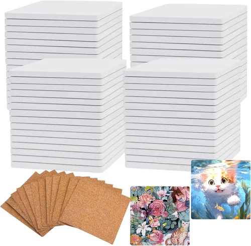 Miniatura 10 de 24 Piezas Azulejos de Cerámica para Manualidades Posavasos de Cerámica Blanca para Manualidades Azulejos de Cerámica en Blanco Sin Esmaltar 4x4