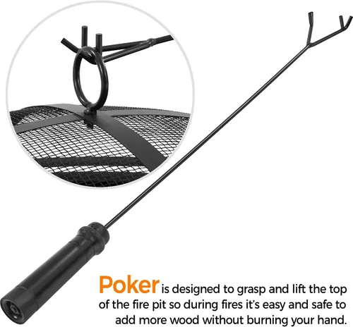 Miniatura 9 de Yaheetech Hoguera de 30 pulgadas para chimenea exterior de leña al aire libre con pantalla de chispas, póquer para hoguera, patio, jardín, picnic