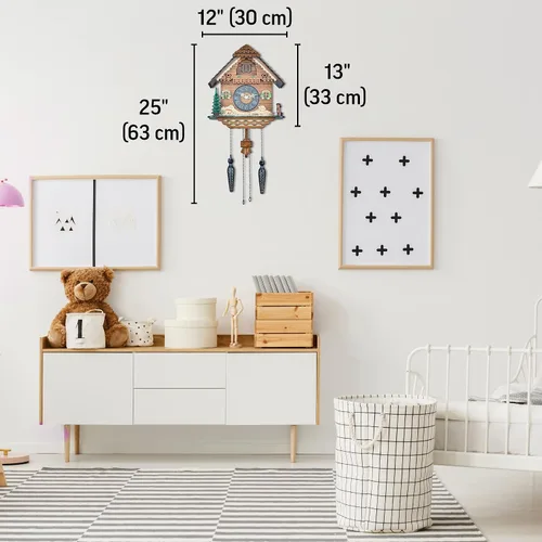 Miniatura 4 de TIMEGEAR Reloj de pared de cuco con modo nocturno, movimiento de cuarzo y péndulo oscilante (La granja)