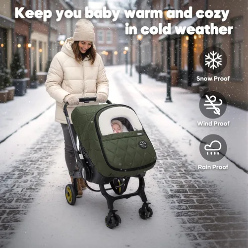 Miniatura 2 de Funda de asiento de automóvil para bebé, impermeable, resistente al viento, cálida funda de asiento de automóvil de invierno para asientos de Verde