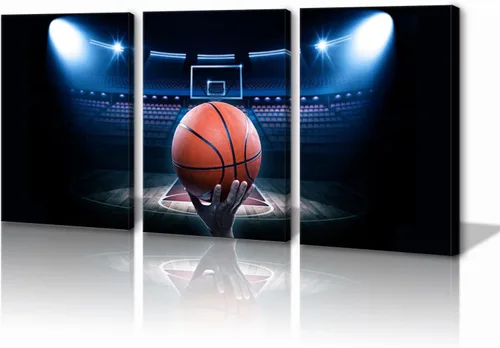 Miniatura 15 de KAWAHONE Arte de Lienzo de Baloncesto para Pared - Arte de Lienzo Deportivo Cuadros de Cancha y Aro de Baloncesto para Pared - Obra de Arte Temática