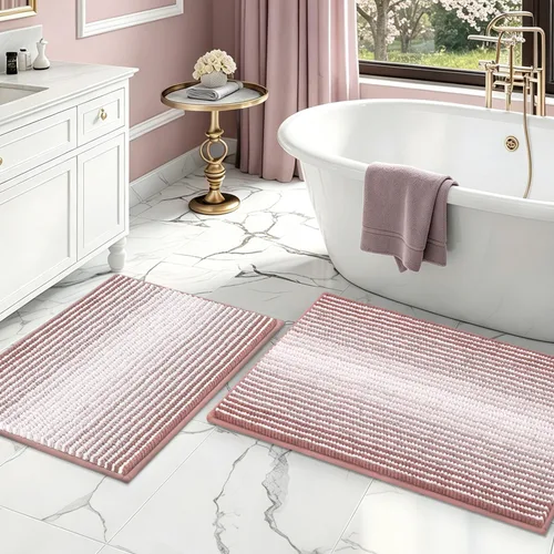 Miniatura 90 de BSICPRO Juegos de Alfombras y Tapetes para Baño, Juego de Alfombra de Baño de Felpilla Gruesa Absorbente de 2 Piezas Antideslizante, Tapetes Suaves