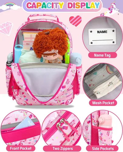 Miniatura 4 de Mochila para niños y niñas, mochila ligera para niños y niñas, preescolar, primaria, jardín de infantes, Niñas-unicornio rosa, 12L(Para Niños 5-8