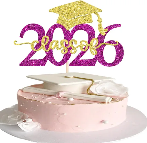 Miniatura 43 de Rsstarxi 1 paquete de decoración de pastel con purpurina para la clase de 2026, decoraciones de graduación 2026, tapa de felicitaciones