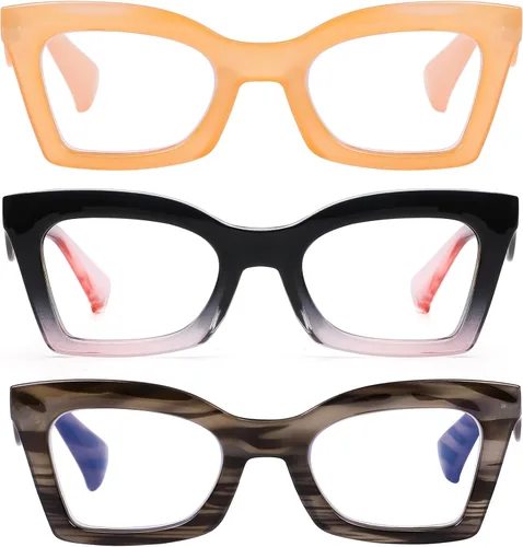Miniatura 8 de AQWANO Elegantes gafas de lectura con luz azul para mujer, diseño cuadrado de ojo de gato, lentes para lectura de computadora