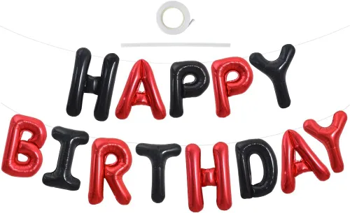 Miniatura 57 de TONIFUL Pancarta de Globos Negros de Feliz Cumpleaños de 16 Pulgadas con Letras de Papel de Aluminio Mylar, Cartel Banderín Reutilizable