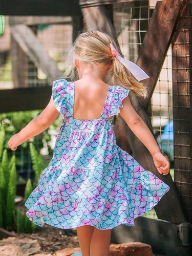 Miniatura 3 de Vieille Vestido de verano para niñas pequeñas, con volantes, sin mangas, casual, vestido de playa, escalonado, vestido de princesa para 2-8 años