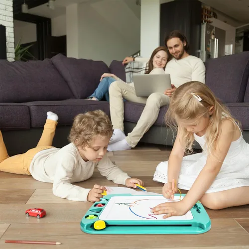 Miniatura 7 de SGILE -Pizarra magnética para dibujar grande de 4 colores y con 4 sellos, juguete para aprendizaje, regalo para niños mayores de 36 meses, 16x13