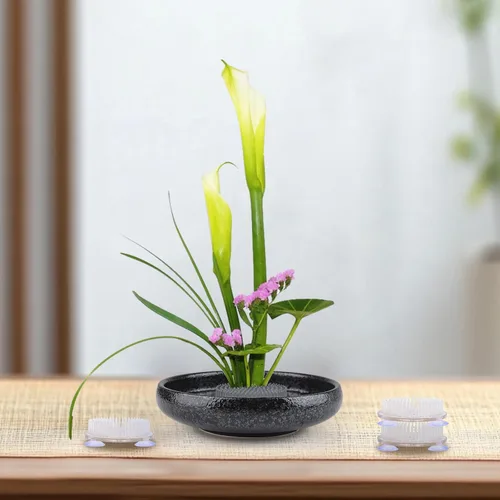 Miniatura 6 de WANDIC Flower Frog, 4 Pcs Round Clear Plastic Ikebana Kenzan Frogs Japanese Flower Arranging Holder with 3 Suckers for DIY Flower Art Craft 4 piezas