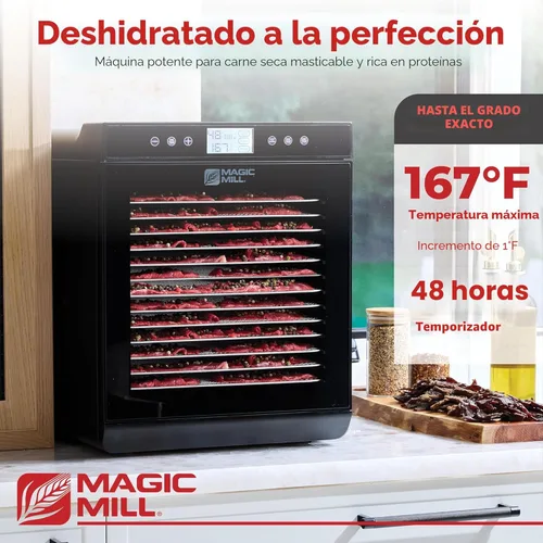 Miniatura 3 de Magic Mill - Máquina deshidratadora de alimentos premium (15 bandejas extra grandes de acero inoxidable) Secador de 800W para cecina de ternera