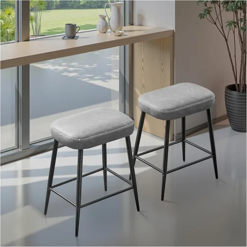 Miniatura 13 de STOOLINK Juego de 2 taburetes de bar de 24 pulgadas de altura de mostrador para isla de cocina, taburetes de bar de cocina modernos con base
