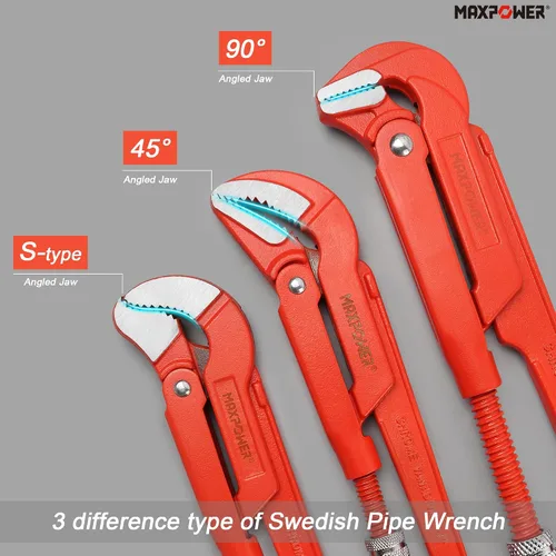 Miniatura 7 de MAXPOWER Llave para tubos sueca de 15 pulgadas, ángulo de 90 grados