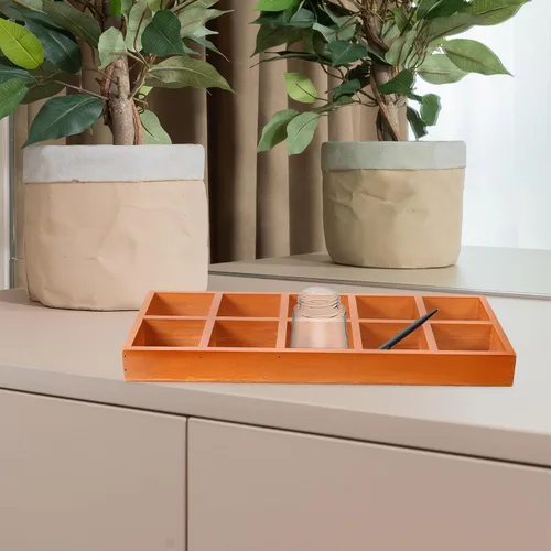 Miniatura 4 de Organizador dividido de madera, bandeja de clasificación de madera, pantalla de rejilla, bandeja rectangular de madera dividida con 10 secciones