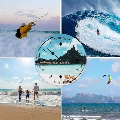 Miniatura 8 de Reloj de marea de madera con concha de caracola, hora del océano, marea alta costera, reloj de marea baja, movimiento de marea náutica de madera