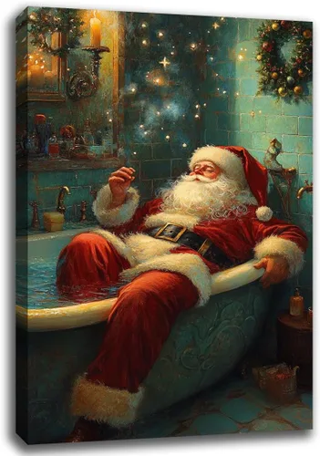 Miniatura 22 de Arte de pared de Navidad para baño, muñeco de nieve de Navidad en la bañera, impresión en lienzo de baño, escena clásica de Navidad, invierno
