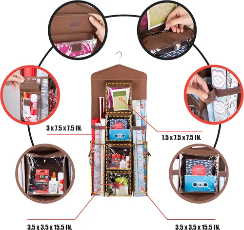 Miniatura 5 de Bolsa de regalo colgante de doble cara y organizador de papel de regalo (marrón)