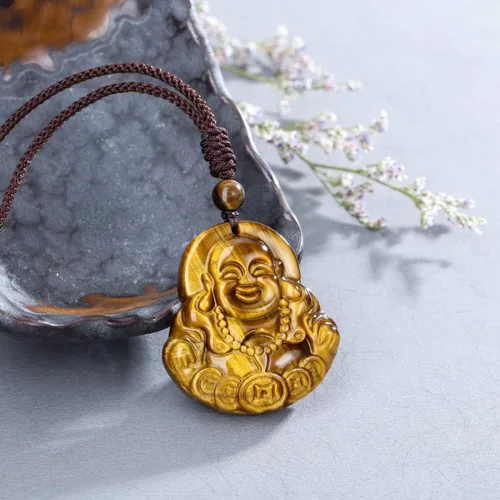 Miniatura 2 de Top Plaza Collar con dije de amuleto de ojo de tigre para hombre, con dije de protección de talismán de cristal curativo natural, collar de piedras