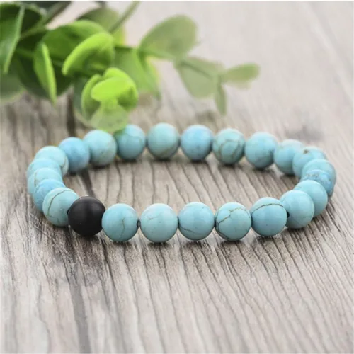 Miniatura 4 de Pulseras para Él y para Ella en ágata negra mate y turquesa de 8 mm, brazalete de distancia de arenisca para parejas, marca Xiaoli.