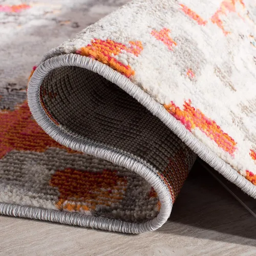 Miniatura 6 de SAFAVIEH MAD425H Madison Collection Alfombra decorativa cuadrada de 3', gris/naranja, diseño abstracto bohemio desgastado, no desprende pelusa