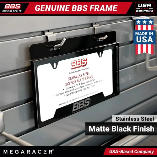 Miniatura 2 de Juego de 1 marco para placa patentado BBS, acero inoxidable negro, cubierta para placa de automóvil, marco metálico para hombre, portaplacas