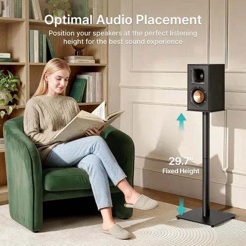 Miniatura 4 de Par de soportes para altavoces, altura fija de 30 pulgadas, capacidad de peso de 55 libras, base de 11.8 pulgadas, gestión de cables, soporte