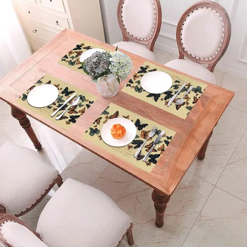 Miniatura 4 de 6 PCS PVC Placemats Set Place Mats Butterflies Flying Non-Slip Weave Place Mats 12" x 18" Farmhouse Table Mat Set for Family Dinners Wedding Parties