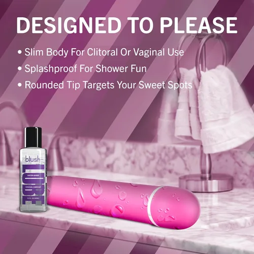Miniatura 5 de Blush Rosé Luxuriate Vibrador de 7 pulgadas para mujeres, hombres y parejas, varita lisa satinada de múltiples velocidades, potente estimulador
