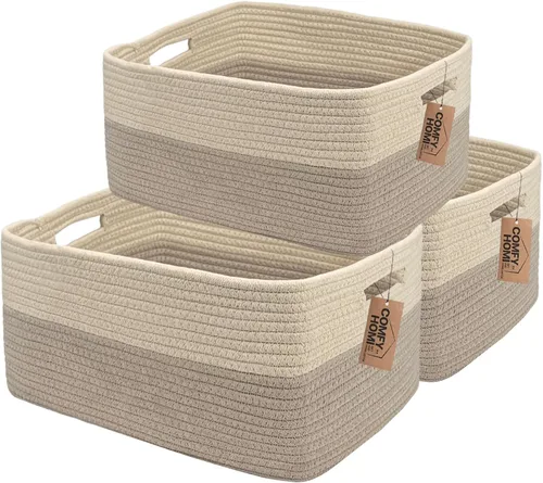 Miniatura 30 de COMFY-HOMI Cestas de almacenamiento de 11.5 x 7.5 x 4.7 pulgadas para organizar, cesta tejida de cuerda de algodón, caja de almacenamiento