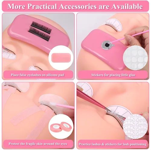 Miniatura 5 de Kit de extensión de pestañas para principiantes, kit profesional de extensión de pestañas con todo: cabeza de maniquí de pestañas, pestañas