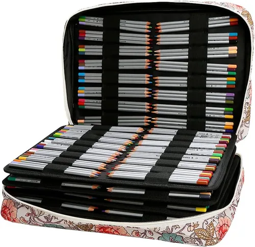 Miniatura 4 de Estuche para lápices de color con 480 ranuras, soporte para lápices con práctico envoltorio y cremallera, soporte multicapa para bolígrafos o Mar