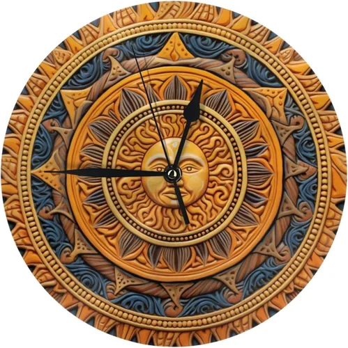 Miniatura 15 de Reloj de pared redondo de 10 pulgadas con batería de sol mexicano por flores, reloj silencioso sin tictac, estilo mexicano decorativo para sala