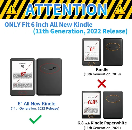 Miniatura 2 de Funda para Kindle de 6 pulgadas (11.ª generación, versión 2024/2022) delgada de piel sintética, ajustable, multiángulo, Smart Shell con función