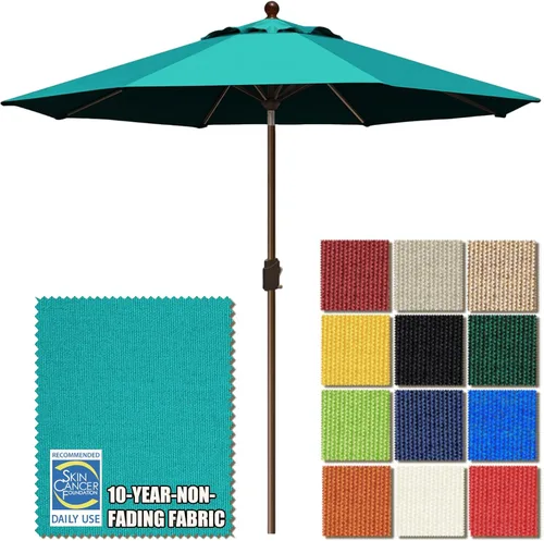 EliteShade USA sombrilla de 9 pies para patio, sombrilla de mesa para exteriores con ventilación, no se decolora en 10 años, color teja Verde azulado